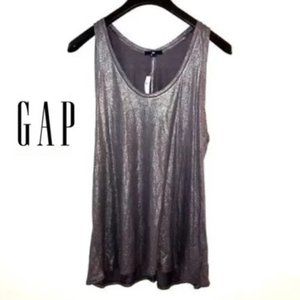 NWT $ 28 GAP Women M Gunmetal Metallic Stretch Tank Top